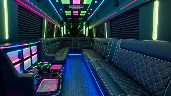 Interior of Nicholasville Party Bus Company's 50 Passenger Party Bus in Nicholasville